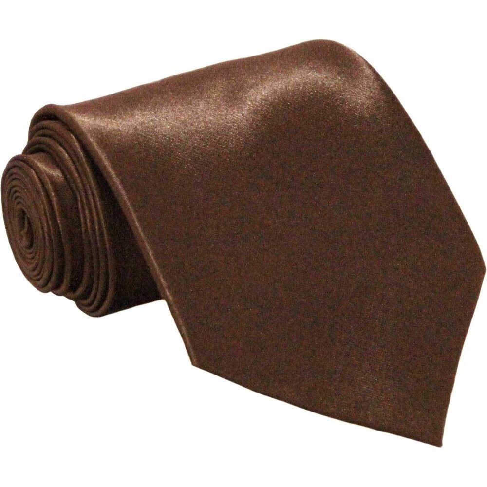 Men's Brown Solid Pure Color 3.75" Imported Satin Formal Neck Ties